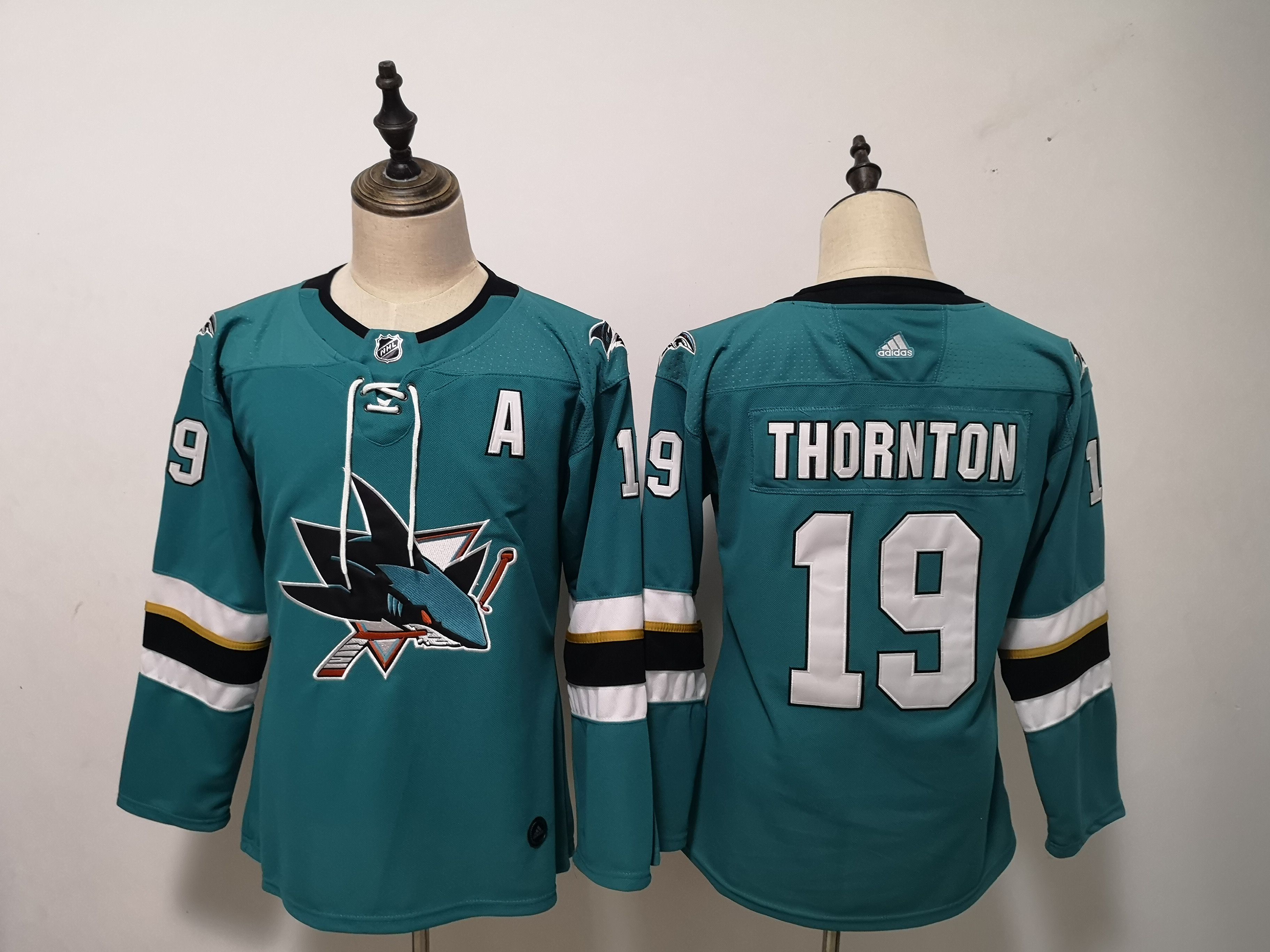 Women San Jose Sharks 19 Thornton Green Adidas Stitched NHL Jersey